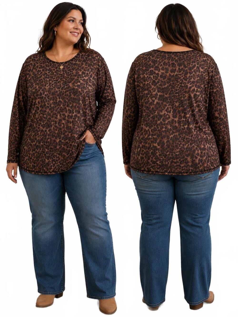 Edited By Remi Bader Women's 4x Leopard Print Long Sleeve Mesh Top. Features